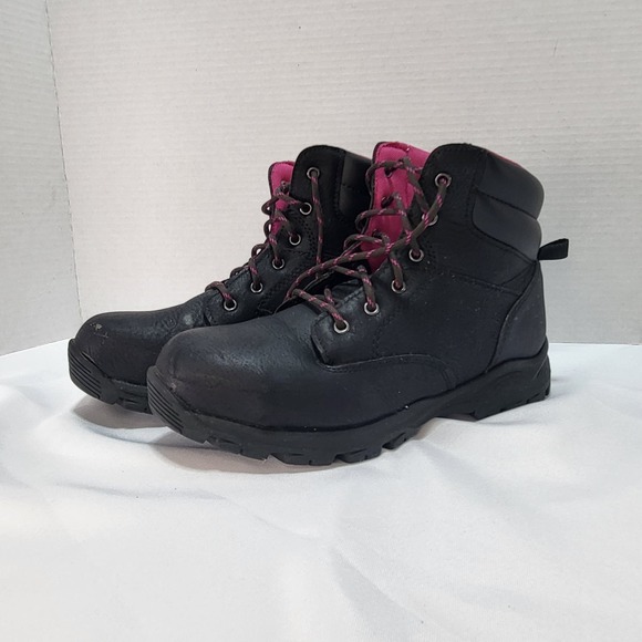 Brahma Women's Bevel Steel Toe Safety Work Boots Black w Pink Size 8.5 - Picture 2 of 13